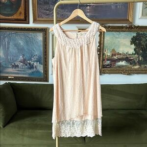 Vintage Lace-Trimmed Chemise in Soft Pink